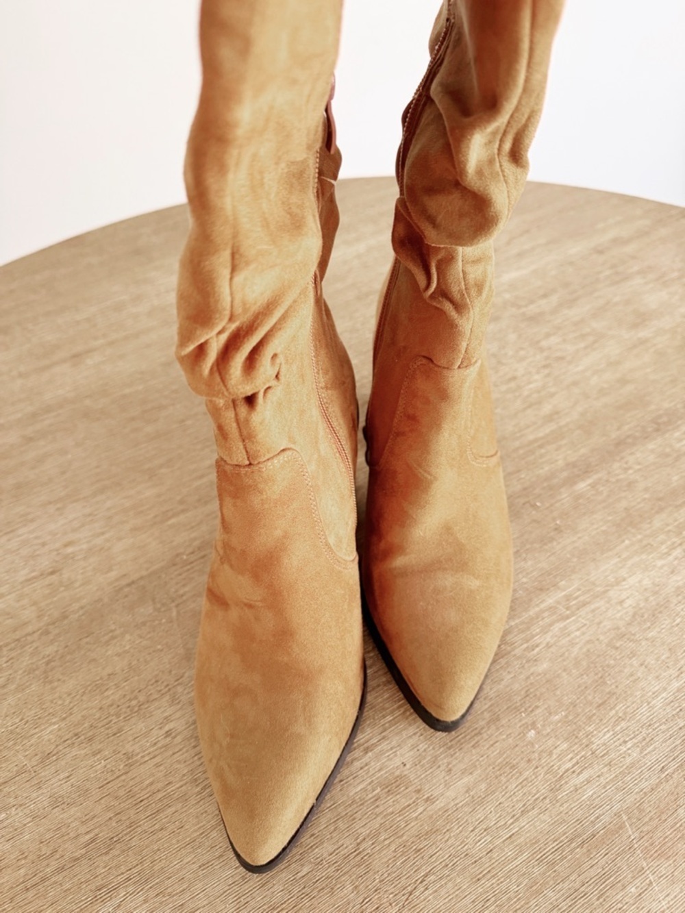 Tall Suede Slouch Knee-High Boots in Tan 6.5 - Picture 2 of 5
